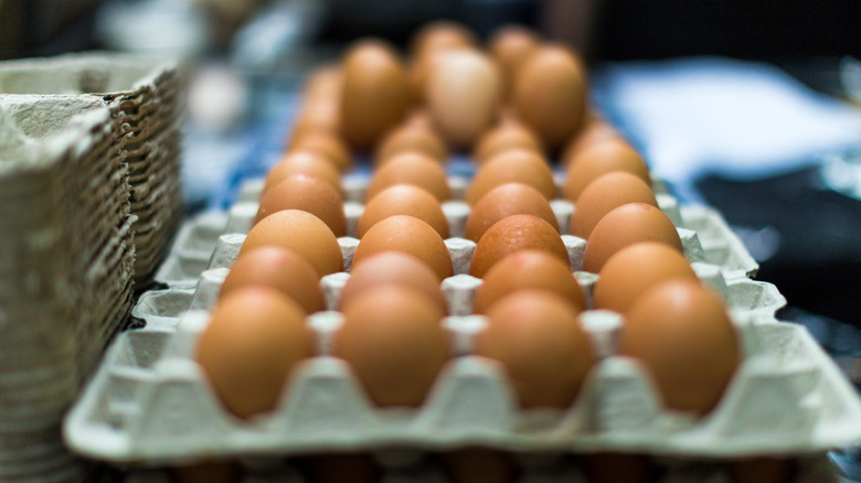 Brown eggs in a carton