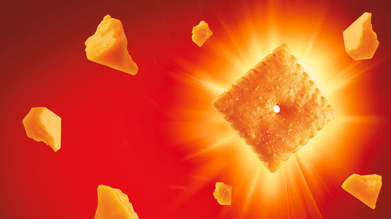A Cheez-It cracker exploding with cheese