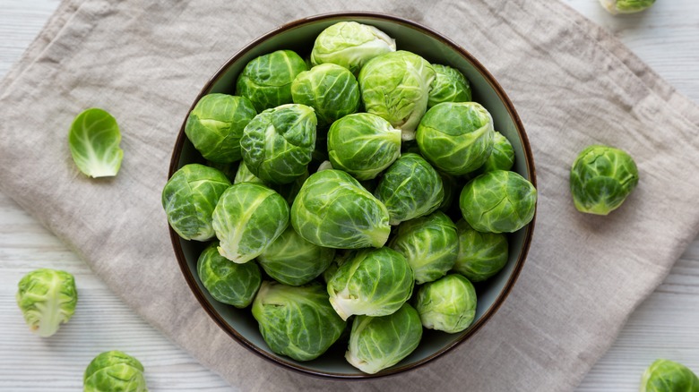 raw Brussels sprouts in bowl