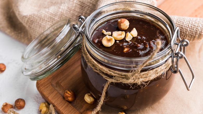 chocolate-hazelnut spread in jar 