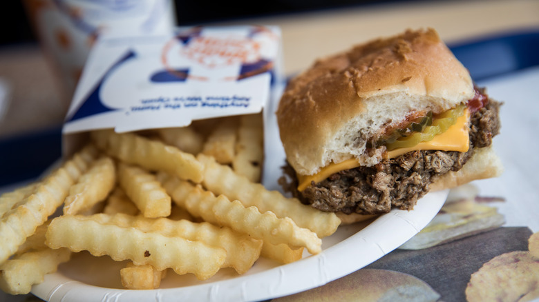 white castle takeout burger and fries