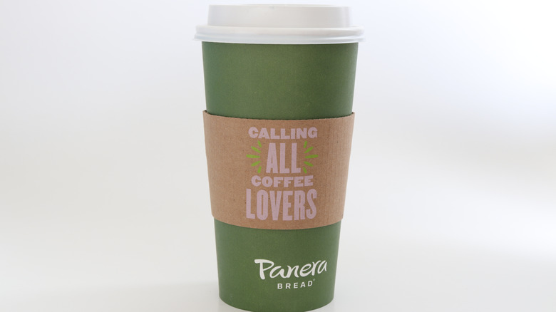 A Panera-brand coffee cup