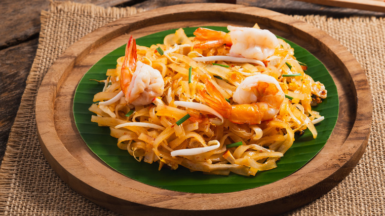 shrimp pad thai at a restaurant