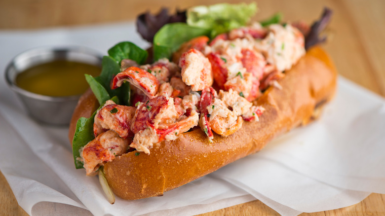 Lobster roll sandwich on napkins