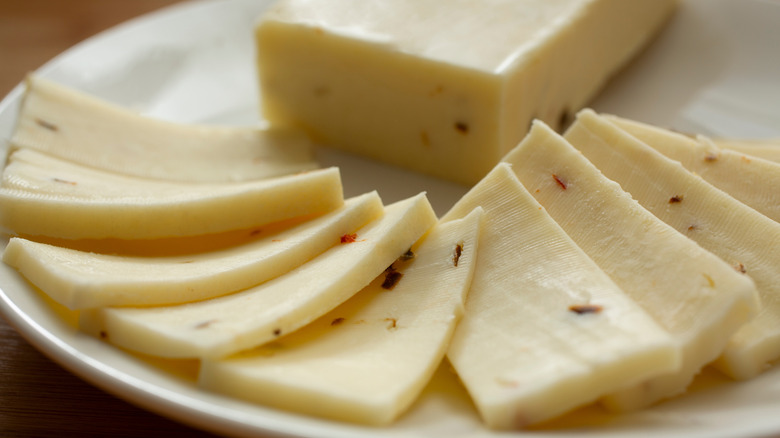 Close up of slices of hot pepper cheese
