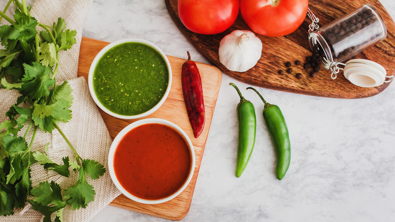 Picante sauce and salsa verde