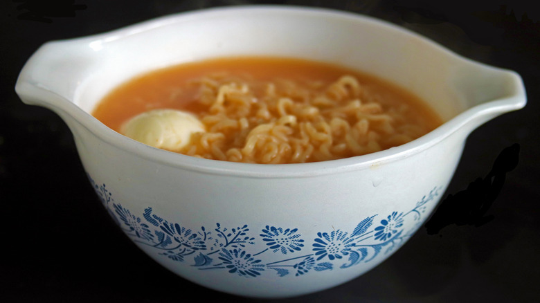 Vintage bowl with soup in it