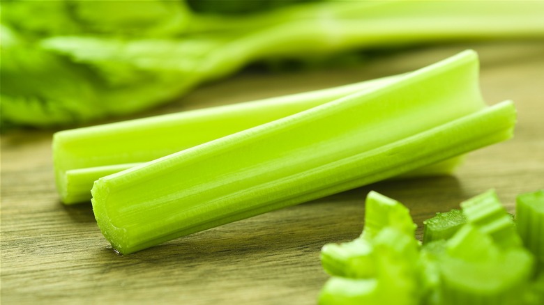 Raw cut celery stalks