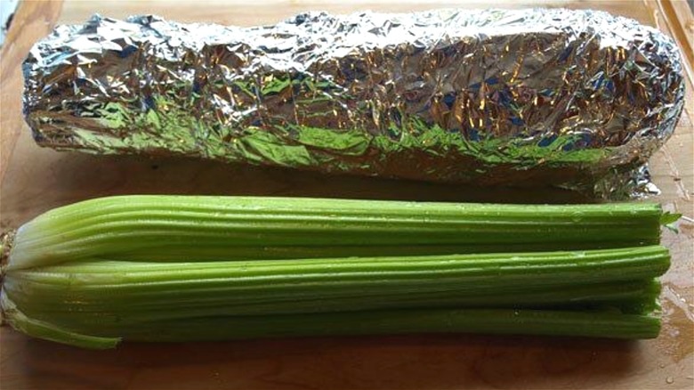 Celery bunch wrapped in foil