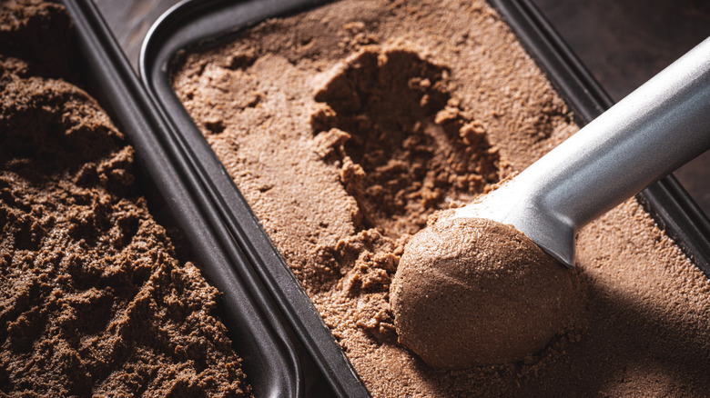 scooping chocolate ice cream