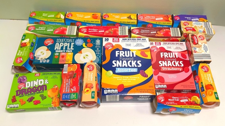 Aldi's lunch buddies snacks laid out on a table