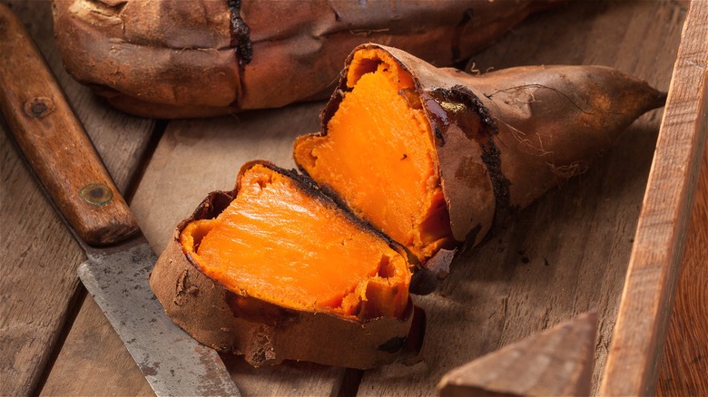 Sliced baked sweet potato 
