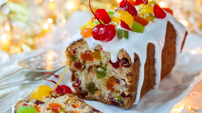 Fruitcake topped with icing