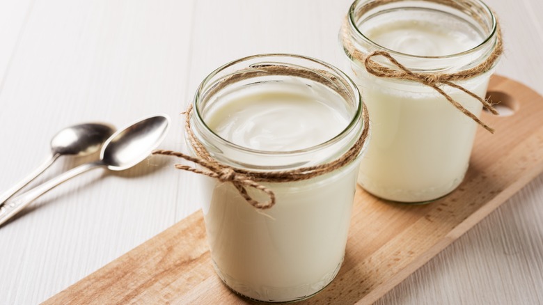 Greek yogurt in glass jars