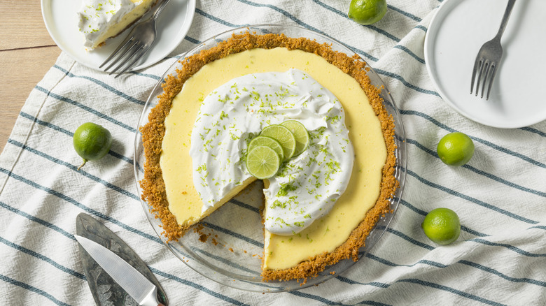 key lime pie with slice removed