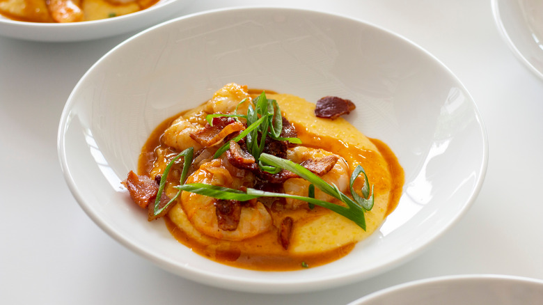 Plated shrimp and grits
