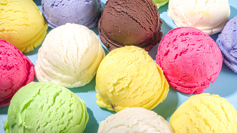 Ice cream scoops against a colorful background