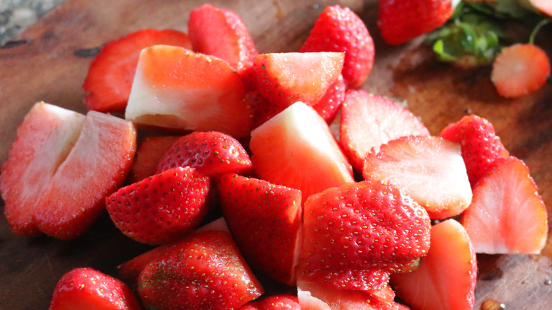 strawberry chunks with tops removed