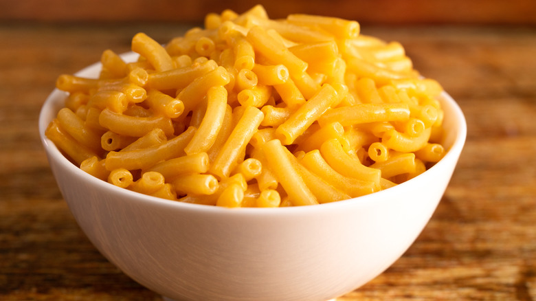 Boxed mac and cheese in a bowl