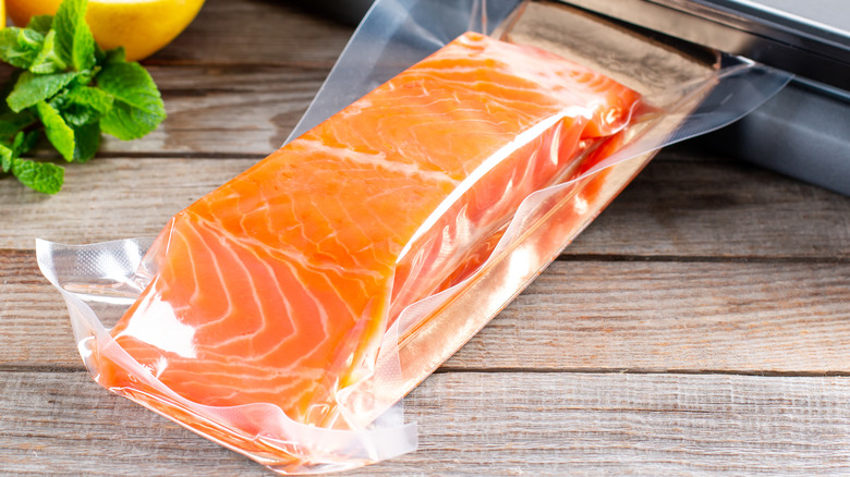 Vacuum-sealed salmon filet
