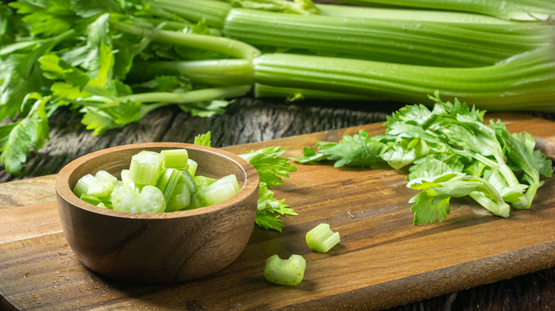 Whole and chopped celery