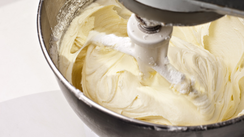 Buttercream in mixing bowl