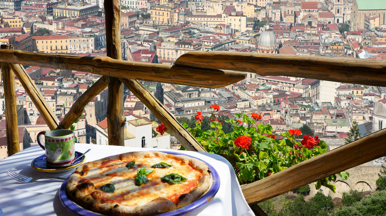 Neapolitan pizza and Naples cityscape