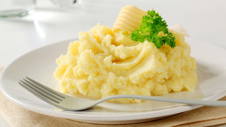 Plate of fluffy mashed potatoes