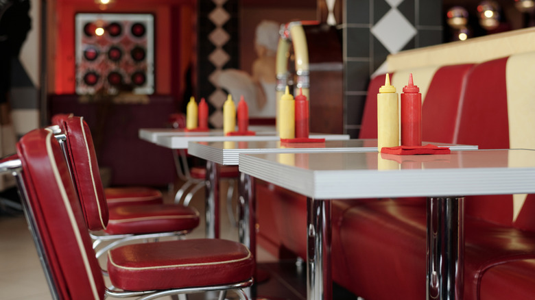 Generic diner counter with red stools