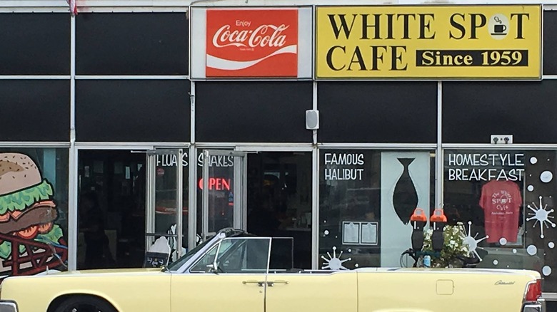 Window signage at the White Spot Cafe in Anchorage