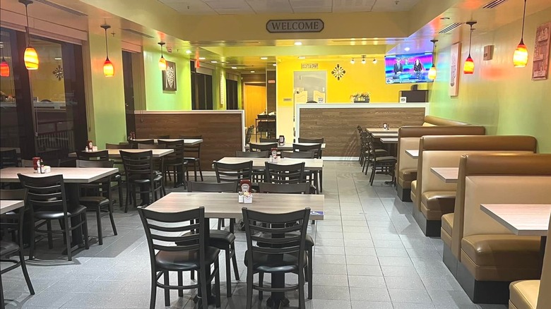 Interior of Country Griddle, with tables and booths
