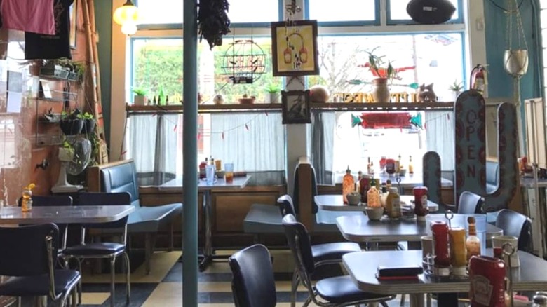 Interior of Southwest Diner, with tables, booths, and decor