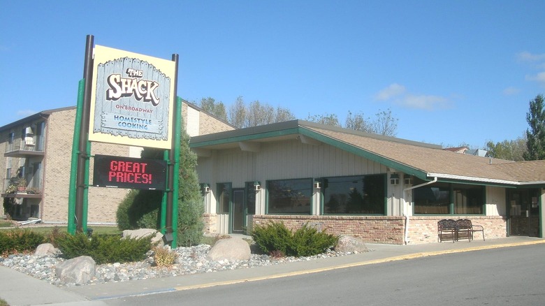 Exterior of The Shack, with a diner sign