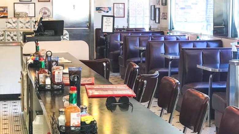 Interior of HangOverEasy, showing the counter and booths