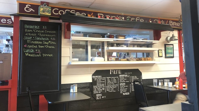 Chalkboard menus inside Ron's Cafe