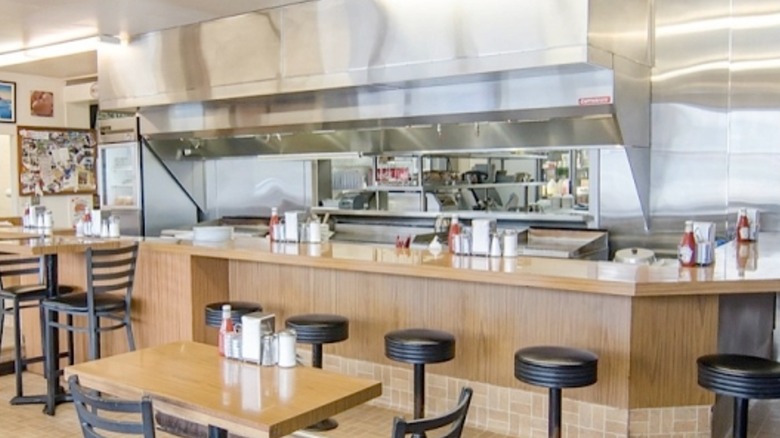 Counter and tables inside Voula's Offshore Cafe