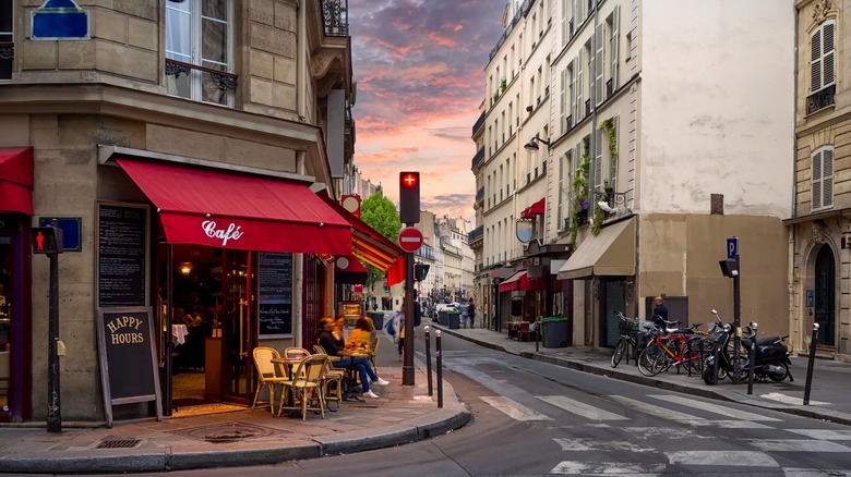 Paris street with a cafe