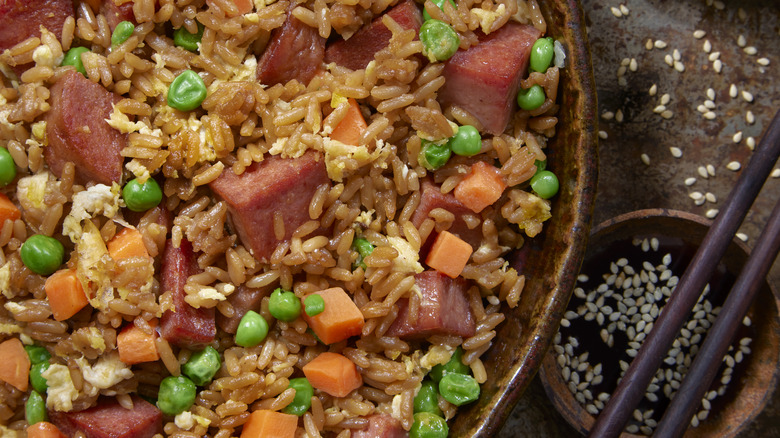 fried rice with vegetables and SPAM