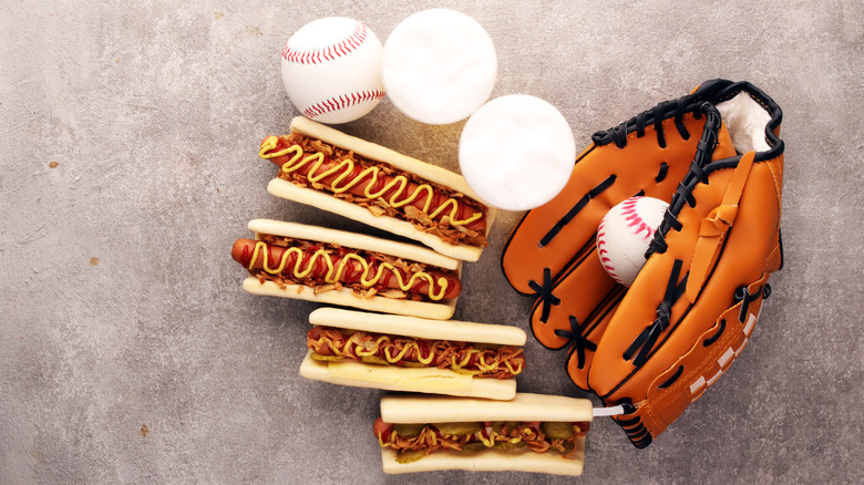 Hot dogs, baseballs, and glove