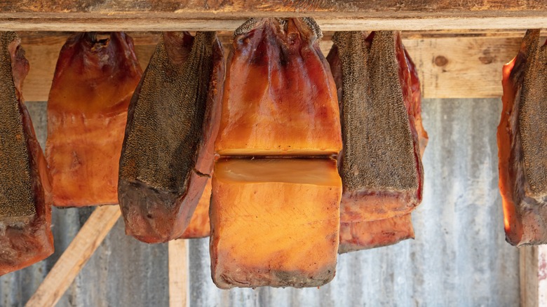 Hákarl hanging from rafters