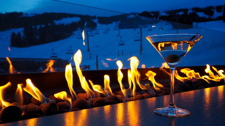 Martini and view of ski resort 