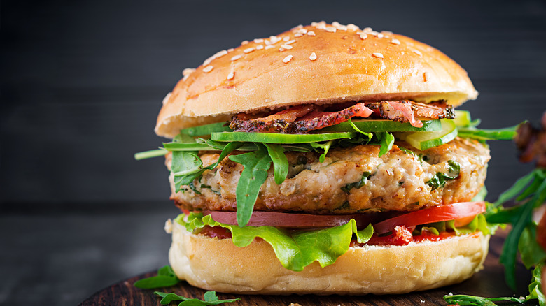 Turkey burger on poppy seed bun