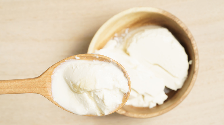 Silken tofu on a spoon