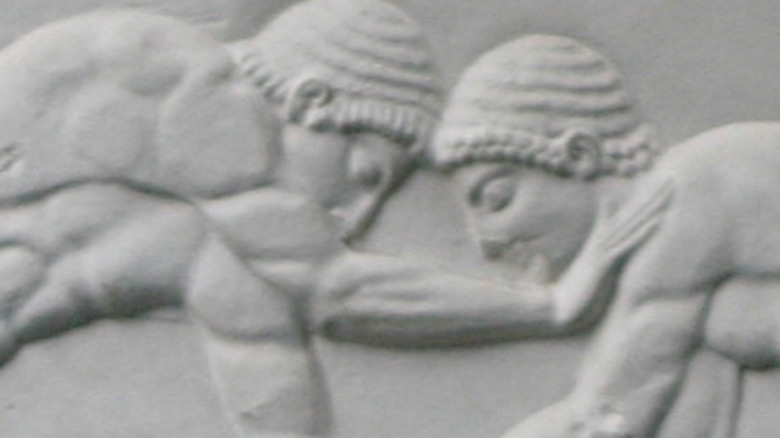 Stone carving of Ancient Greek wrestlers