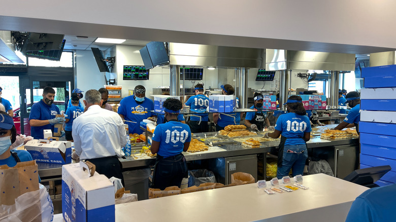 interior of white castle full of employees