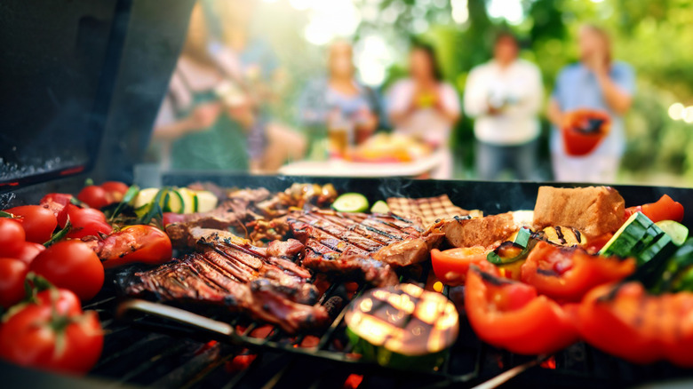 Assorted foods on barbecue