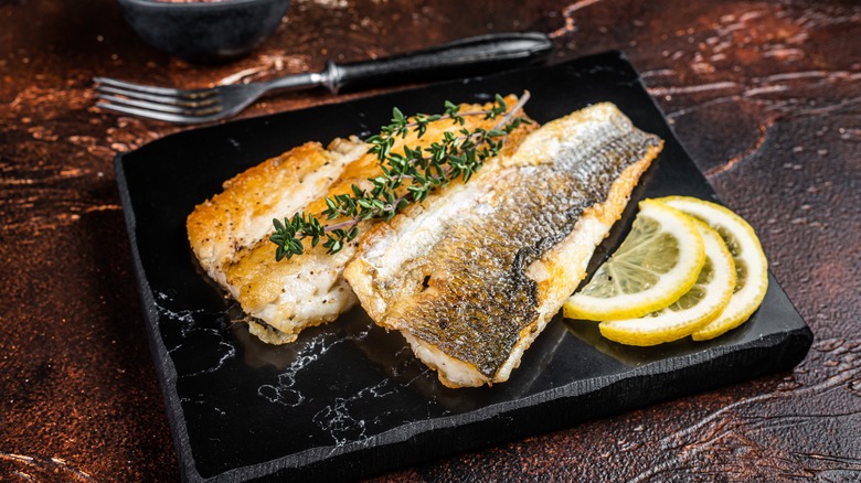Cooked sea bass