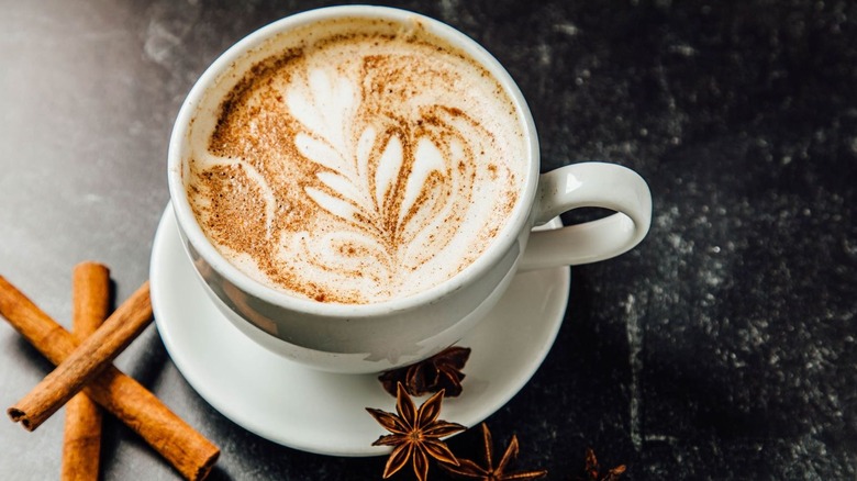 Coffee with fall leaf foam