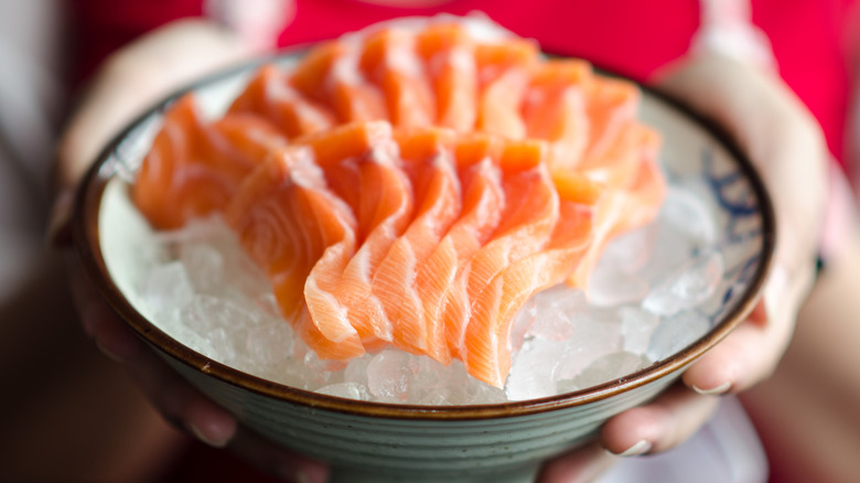 sashimi on bowl of ice