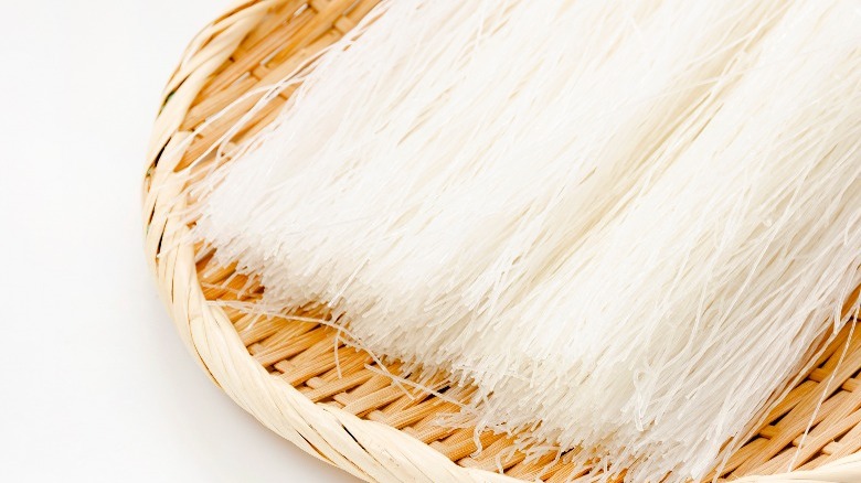 Dried harusame noodles on basket